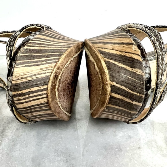 Prada Snakeskin Striped Wooden Heel Wedge Sandal - Picture 15 of 15
